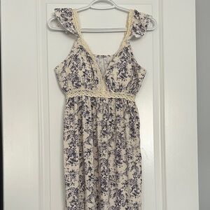 Floral Sleeveless Pajama Dress with Lace Trim